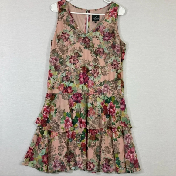 Adrianna Papell Floral Layered V-Neck Dress size 8 - Picture 1 of 12